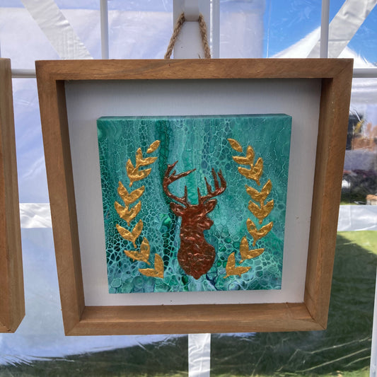 8" Square Framed Art - Deer